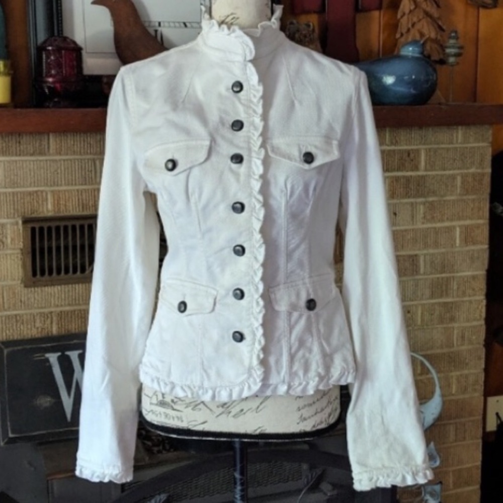 Etcetera Cropped White Jean Jacket